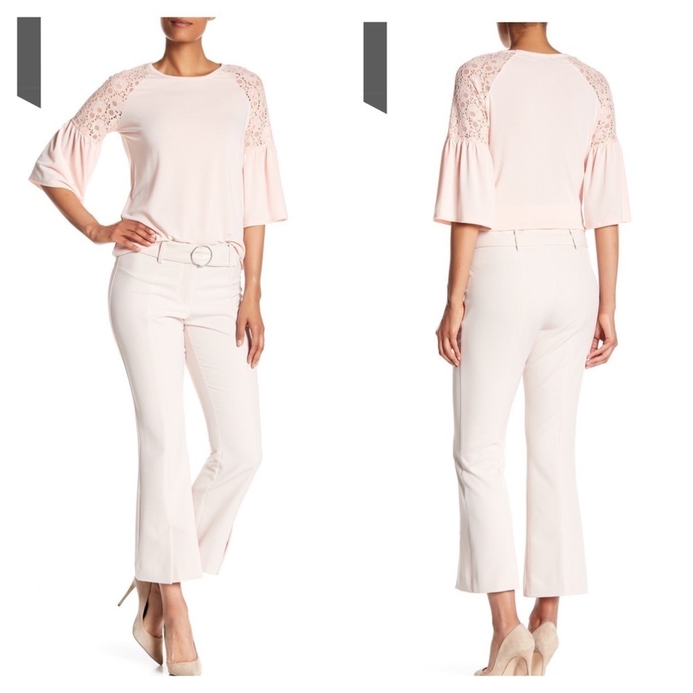 Adrianna Papell blush cropped belted flare pants 14